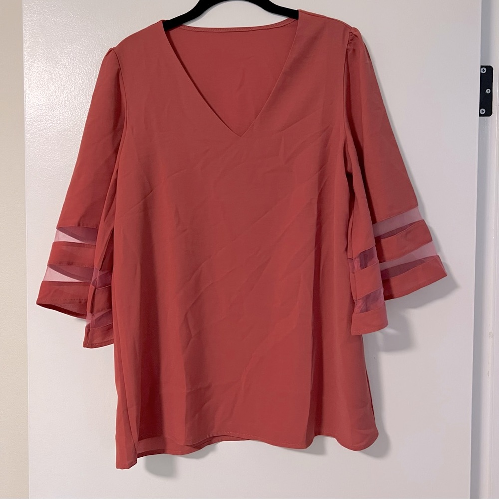 Tea Rose Pink 3/4 Bell Sleeve Top